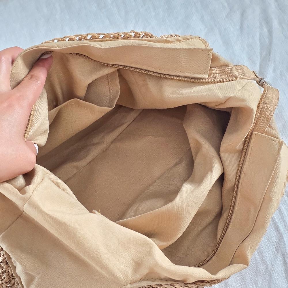 Woven Straw Tote Bag in Natural Beige - Casual Shoulder Tote - Picture 6 of 13